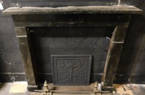 chm734 - Ormea black marble fireplace, 19th century, cm W 118 x H 109